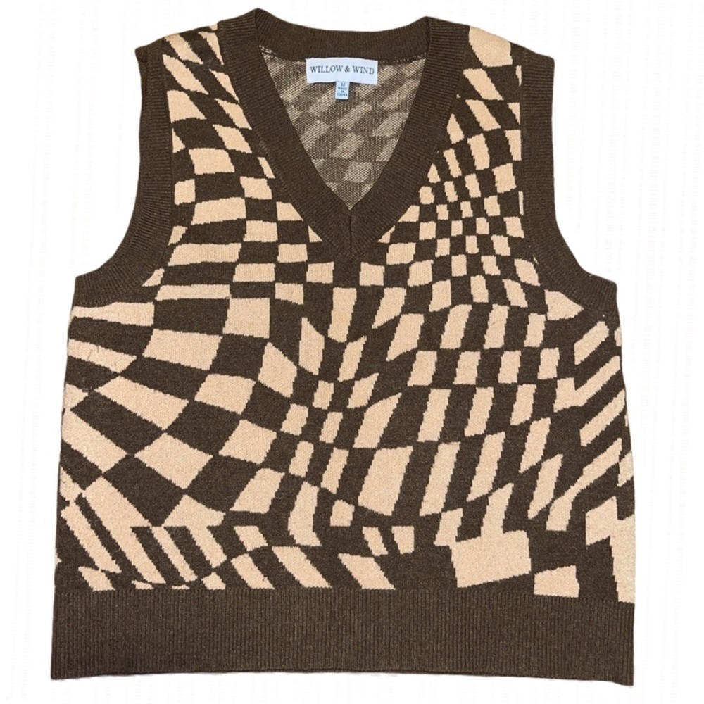 Willow & Wind Brown and Beige Checkered Sweater Vest